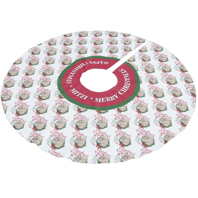 ZIEGE | Christmas Wünsche Baby Goat Kisses Angora Polyester Weihnachtsbaumdecke (Schrägansicht)