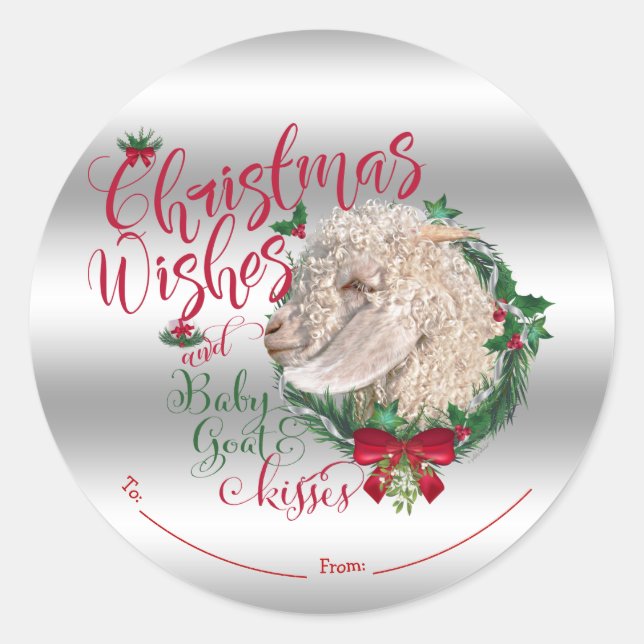ZIEGE | Christmas Wünsche Baby Goat Kisses Angora Runder Aufkleber (Vorderseite)