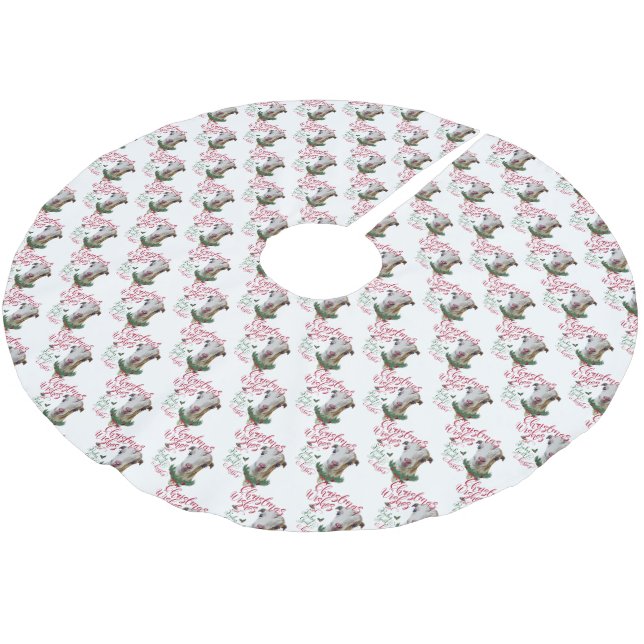 ZIEGE | Christmas wünscht Baby Goat Kisses LaManch Polyester Weihnachtsbaumdecke (Schrägansicht)