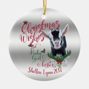 ZIEGE   Christmas wünscht Baby Goat Kisses Nigeria Keramik Ornament