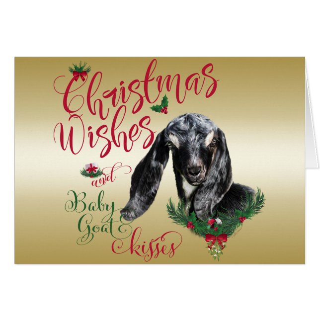 ZIEGE | Christmas wünscht Baby Goat Kisses Nubian (Vorderseite (Horizontal))