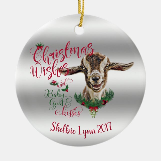 ZIEGE | Christmas wünscht Baby Goat Kisses Togg Keramik Ornament (Vorne)