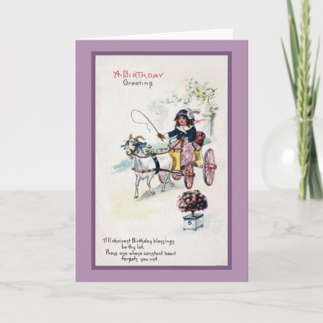 Ziege, die Buggy-Vintagen Geburtstag zeichnet Karte (Vorderseite)