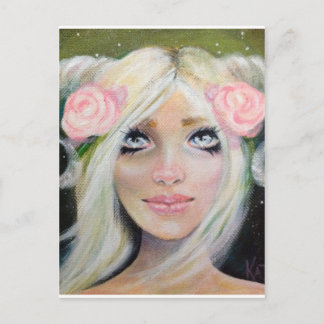 Ziege Girl ~ Blonde Girl mit Ziegenhorn Postkarte