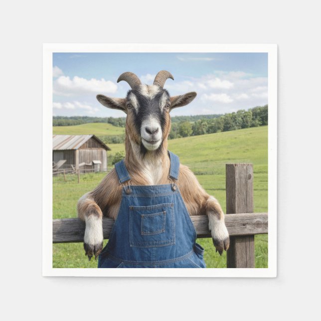 Ziege in blauer Latzhose aus Denim Serviette (Vorderseite)
