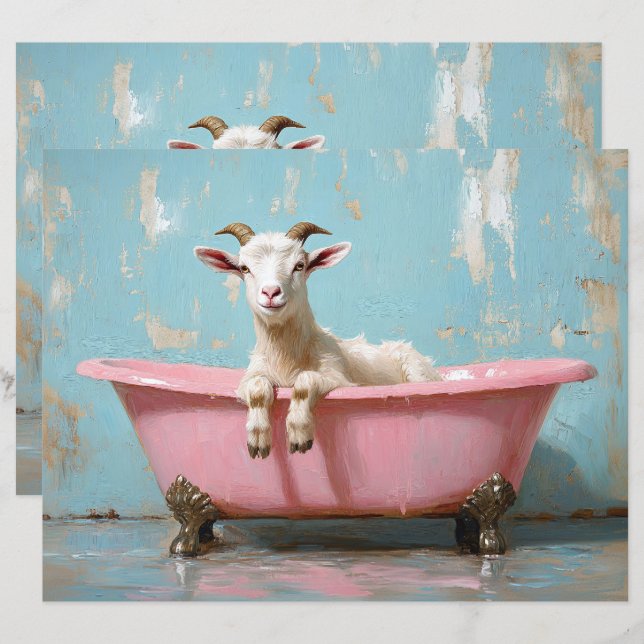 Ziege in einem rosa Bathtub-Scrapbook Papier (Vorne/Hinten)