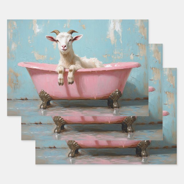 Ziege in einer rosa Badewanne Geschenkpapier Set (Set)