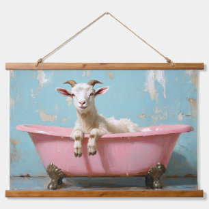 Ziege in einer rosa Badewanne Wandteppich Mit Holzrahmen