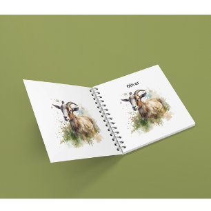 Ziege in grüner Weide, Aquarell individuell anpass Notizbuch