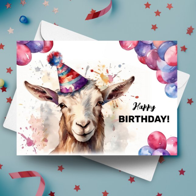 Ziege mit Balloons und Party Happy Birthday Karte (Von Creator hochgeladen)