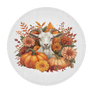 Ziege mit Herbstblüten & Pumpkins Schneidebrett