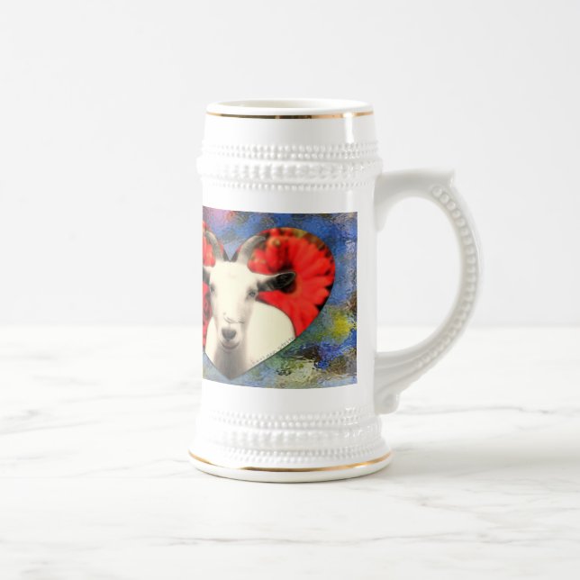 Ziege mit Herzen Stein u. Bierglas (Rechts)