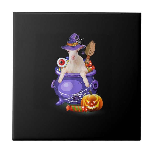 Ziege mit Hut Candy Pumpkin Halloween-Geschenk Fliese (Vorderseite)