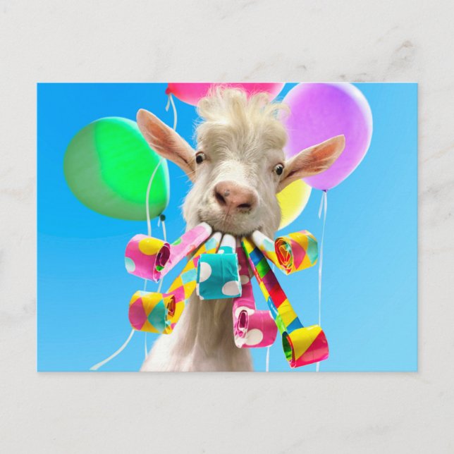 Ziege mit Partytröten Postkarte (Vorderseite)