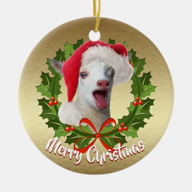 Ziege nigerianische Zwerge Kid Weihnachtsmannmütze Keramik Ornament (Vorne)