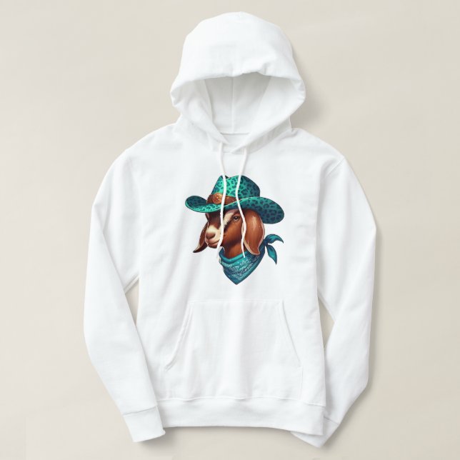 Ziege tragen einen stilistischen Cowboy-Hut und Ba Hoodie (Design vorne)