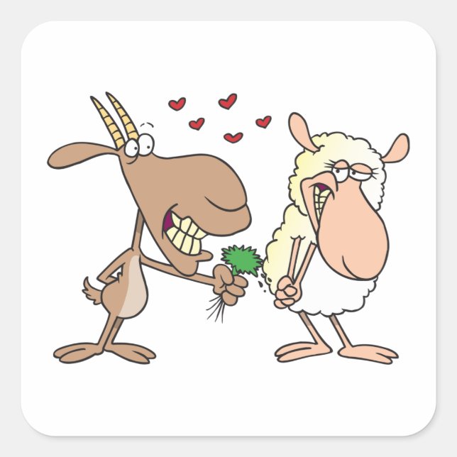Ziege und Schafe in Liebe Quadratischer Aufkleber (Vorderseite)