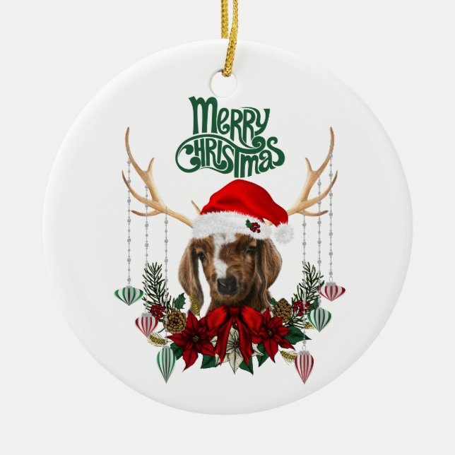 Ziege Weihnachten Schönes Boer Kid in Antlers Keramik Ornament (Vorne)