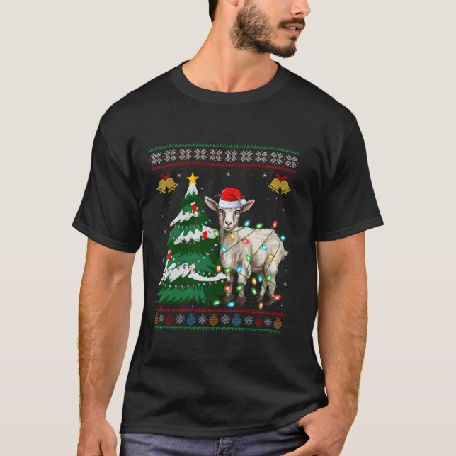 Ziege Weihnachtsbaum Lichter Santa Goat Ugly Sweat T-Shirt (Vorderseite)