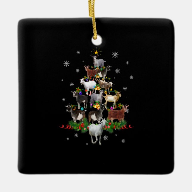 Ziege Weihnachtsbaum Snow Goat Xmas Keramikornament (Vorderseite)