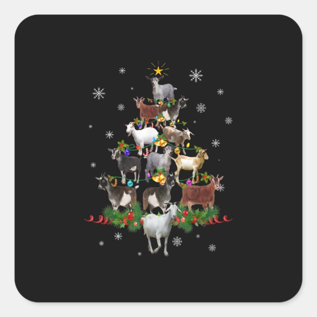 Ziege Weihnachtsbaum Snow Goat Xmas Quadratischer Aufkleber (Vorderseite)