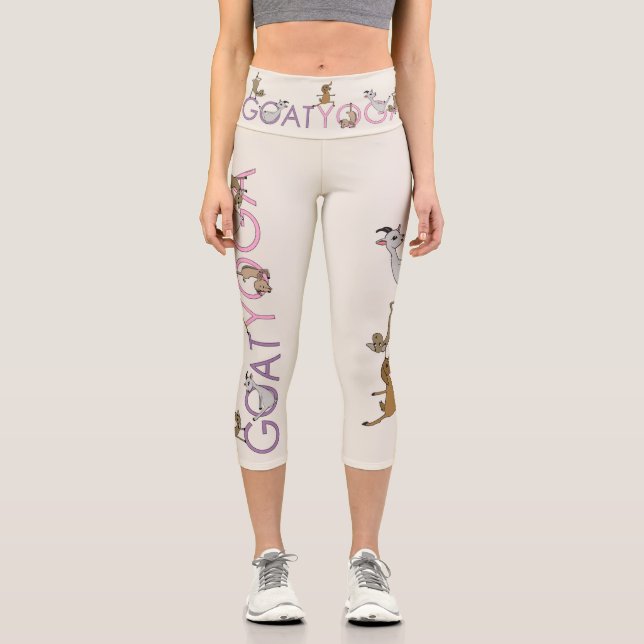 Ziege Yoga Cartoon Ziegen Doing Yoga Capri Leggings (Vorderseite)