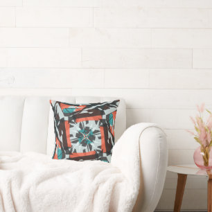 Ziegel-Design in Orange, Schwarz und Aqua Kissen