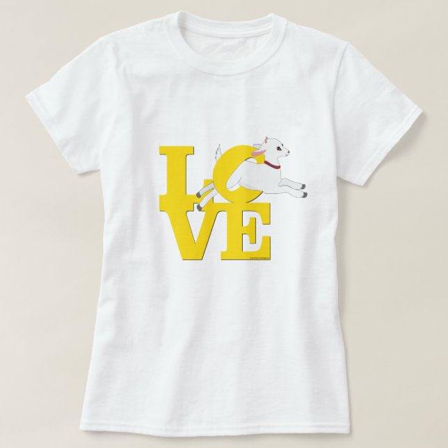 ZIEGELLOVER | GELBE Ziege L O V E - Weiße Ziege T-Shirt (Design vorne)