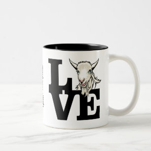 ZIEGELLOVER   RETRO Ziege L O V E - Weiße Ziege Zweifarbige Tasse