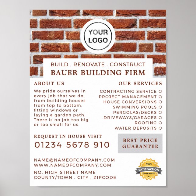 Ziegelmauer, Gebäude-Firm-Logo, Werbespots für Bau Poster (Vorne)