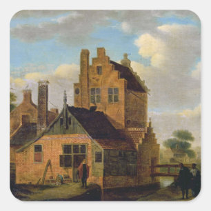 Ziegelstein-Häuser Quadratischer Aufkleber