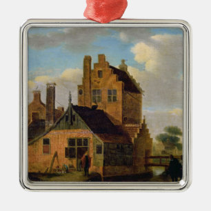 Ziegelstein-Häuser Silbernes Ornament