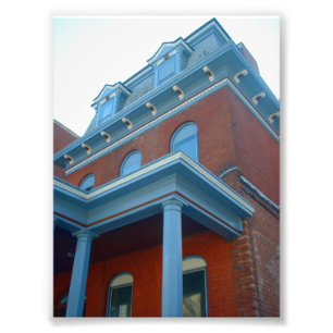 Ziegelstein-viktorianisches Haus mit blauer Fotodruck