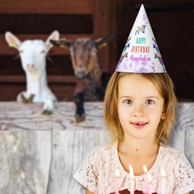 Ziegen Farm Animal Happy Birthday Hat Partyhütchen (Cute goats farm birthday party custom paper hat with colorful watercolor animal art)
