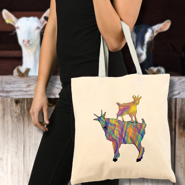 Ziegen Funny farbenfrohe Landtiere Tragetasche (Funny goats standing on things colorful farm animal art tote bag)
