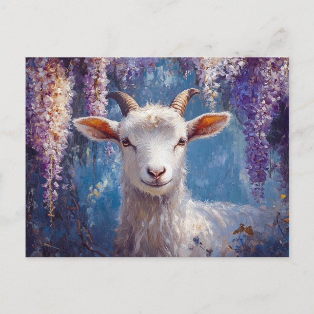 Ziegen und Lila Wisteria Blume Postkarte (Vorderseite)