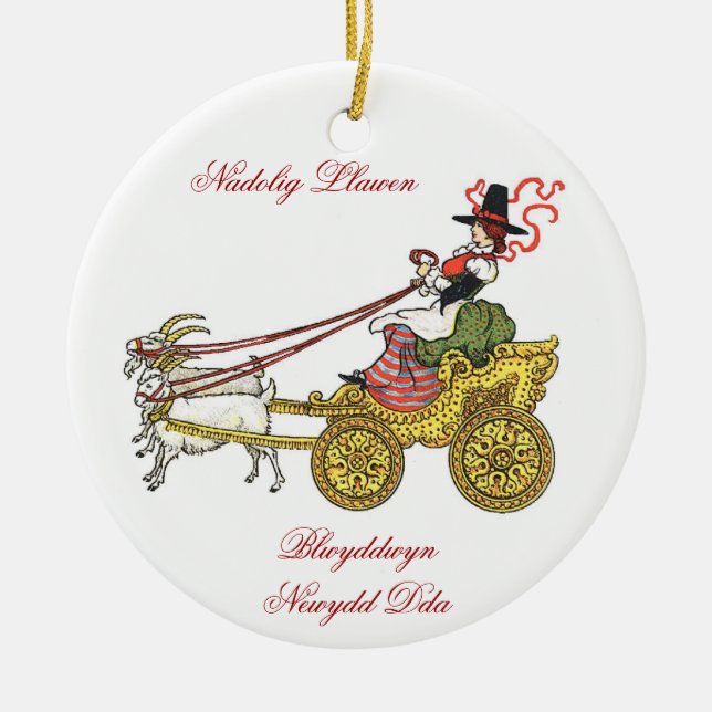 Ziegen-Wagen-Weihnachtsverzierung Keramik Ornament (Vorne)