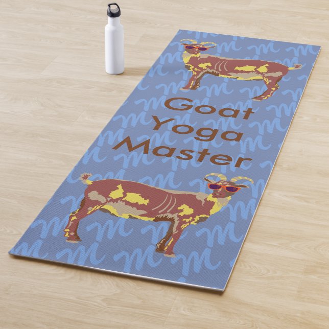 Ziegen-Yoga Brown auf Blau mit Yogamatte (Beispiel)