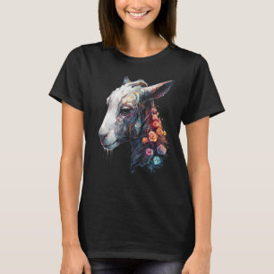Ziegenfantasy-Kunstwerk Tierische Blume Motif Zieg T-Shirt