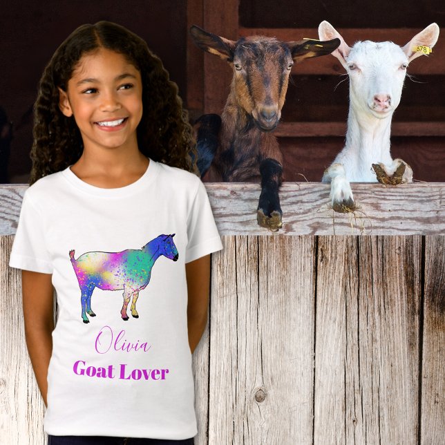 Ziegenfarbe Name der Tierart T-Shirt (Goat lover colorful animal art personalized name Tshirt )