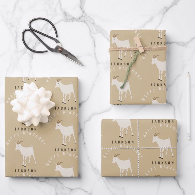Ziegenfarm Tiermuster Custom Geburtsname Geschenkpapier Set (Vorderseite)