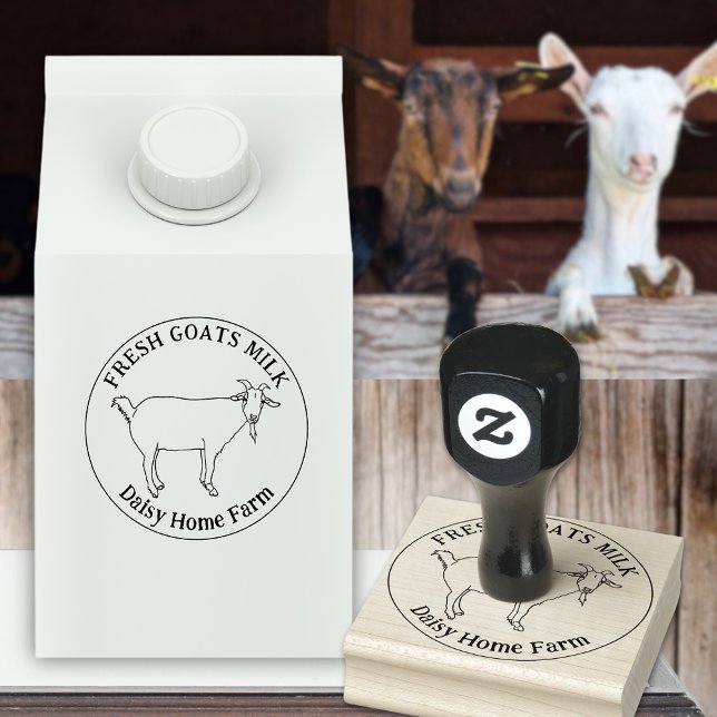 Ziegenhandgewerbe Gummistempel (goats milk custom business ink rubber stamp with cute smile goat line drawing )