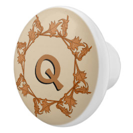 Ziehen - Blätter im Kreis mit Initial (v.3) Keramikknauf