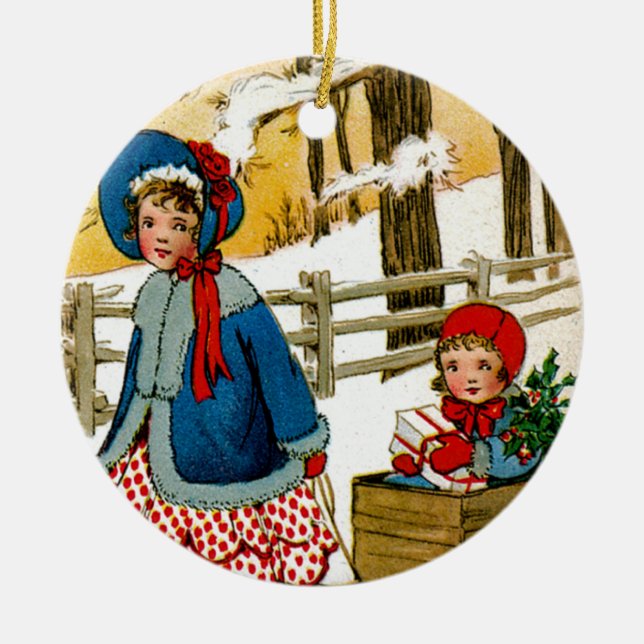 Ziehen des Schlittens Keramik Ornament (Vorne)