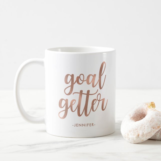 Ziel Getter | Imitate Rose Gold Typografie Kaffeetasse (Mit Donut)