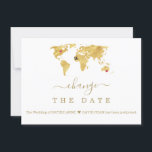 Ziel Gold Weltkarte Hochzeit ändern Datum Save The Date<br><div class="desc">SIE KÖNNEN DIE HERZEN UND DEN FLUGZEUG BEWEGEN, UM IHREN ZIEL ZU ERFÜLLEN! Wenn Sie Hilfe benötigen, kontaktieren Sie mich bitte. Hochzeit in Urlaubsort Travel Gold Weltkarte Design mit einer Imitat Gold Weltkarte, zwei Herzen und ein Flugzeug! Es ist ideal für die Hochzeit jedes Paares, die Lieben zu reisen, oder...</div>