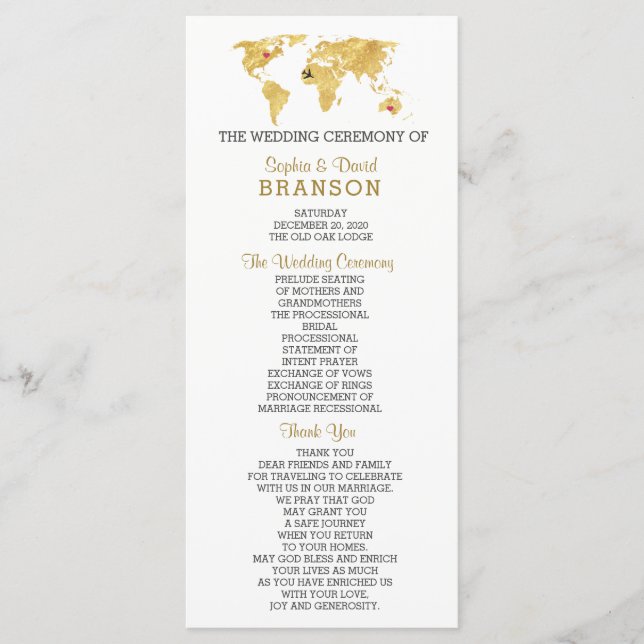 Ziel Gold World Map Wedding Program Programm (Vorderseite)