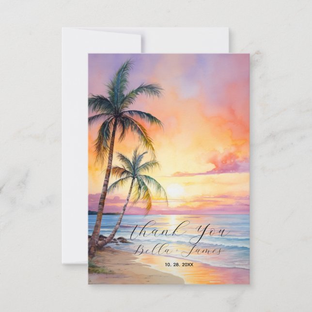 Ziel Sonnenuntergang Hochzeit Dankeskarte (Vorderseite)