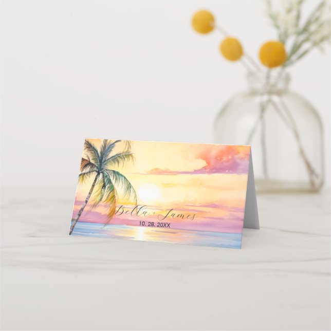Ziel Sonnenuntergang Hochzeit Platzkarte (Rückseite)