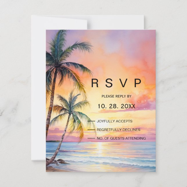 Ziel Sonnenuntergang Hochzeit RSVP Karte (Vorderseite)
